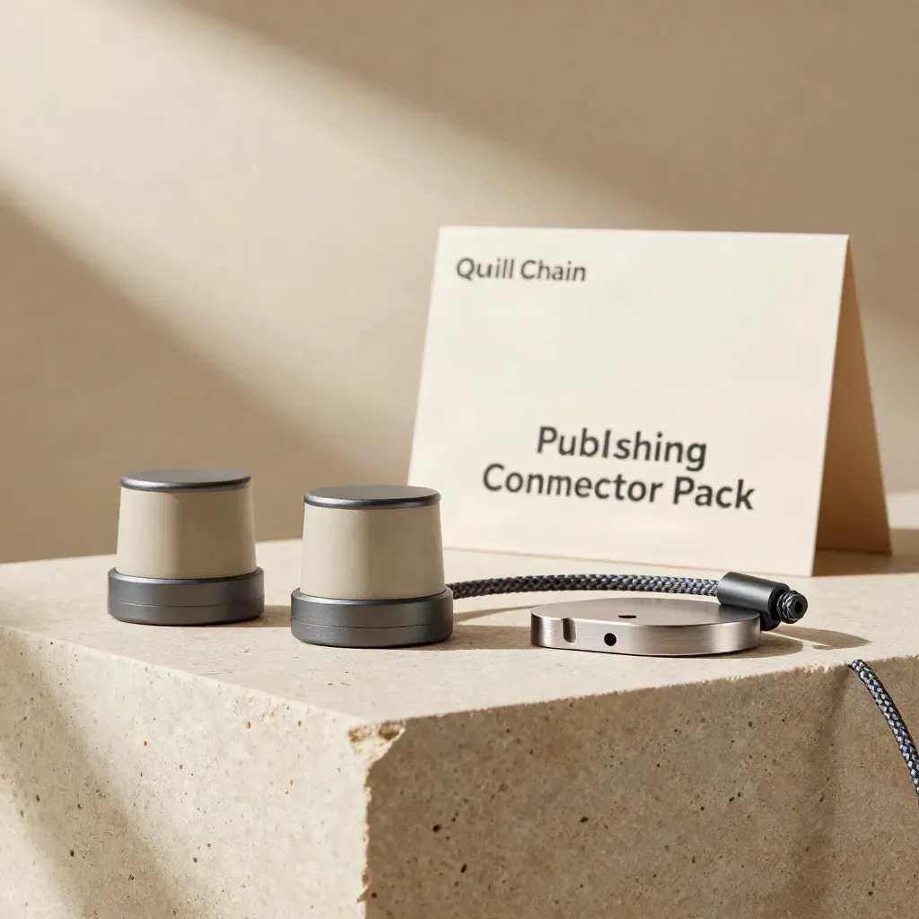 Stone publishing connector pack with braided loop and docking cradle on a studio pedestal.